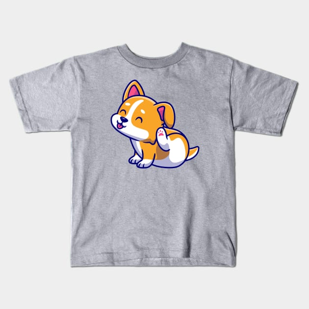 Cute Corgi Scratching Ear Cartoon Kids T-Shirt by Catalyst Labs